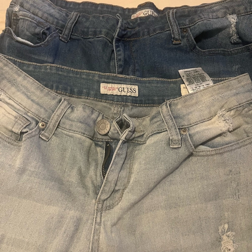 Distressed Light Wash and Dark Wash Guess Jeans